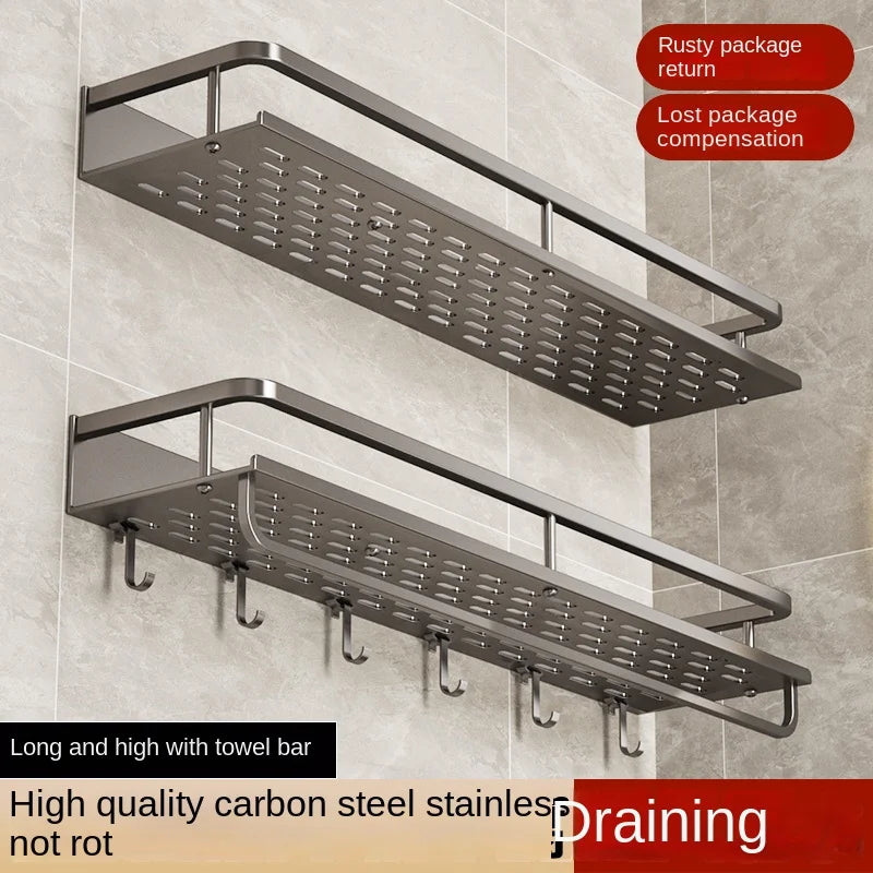 Light luxury kitchen multi-functional storage rack wall-mounted spice rack hole-free seasoning stainless steel wall storage rack