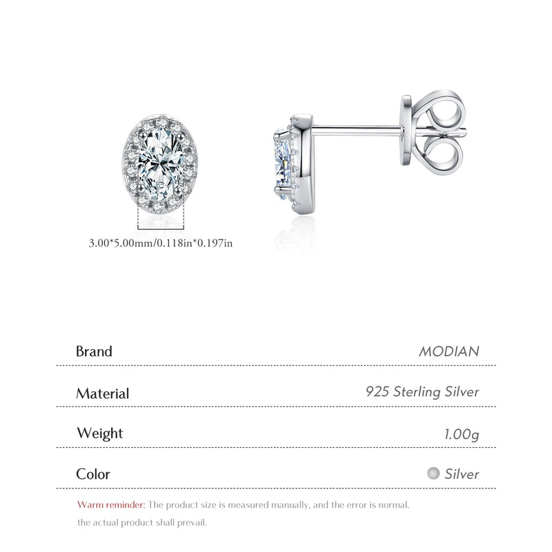 MODIAN Small Exquisite Stud Earrings 925 Sterling Silver Oval CZ Stackable Earrings For Women Date Party Fine Jewelry
