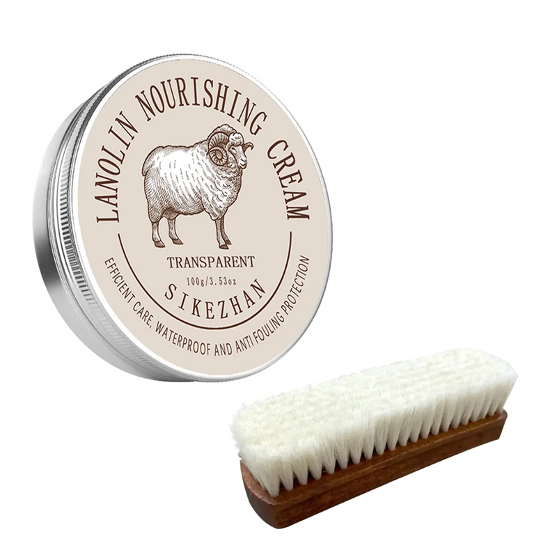 Sheep Oil Leather Conditioner & Polish Wax Kit with Soft Wool Brush -Lanolin Care Cream for Shoes, Boots, Furniture, Bags & Sofa