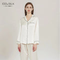 Summer New Real Silk Pajamas Women's Long-sleeved Trousers 100% Mulberry Silk Cool Home Clothes Suit 2 PCS Solid Color Sleepwear