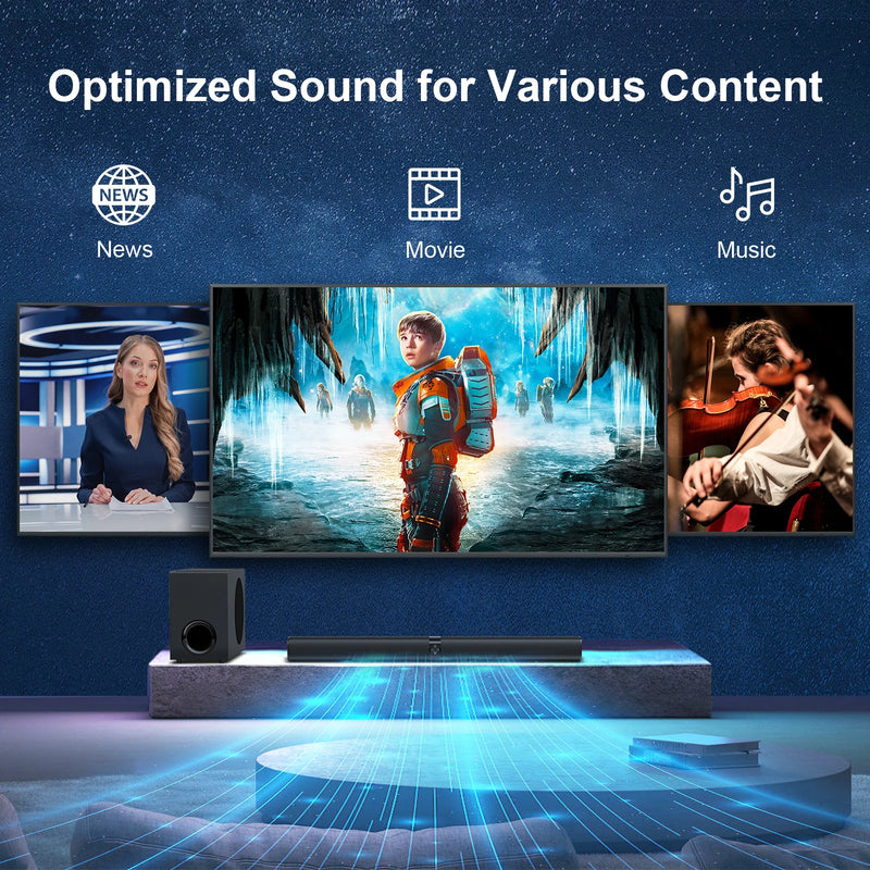 2.1 Sound Bars for TV Home Theater System TV Soundbar with Subwoofer Wireless Speaker with ARC/BT/AUX/OPT Connections