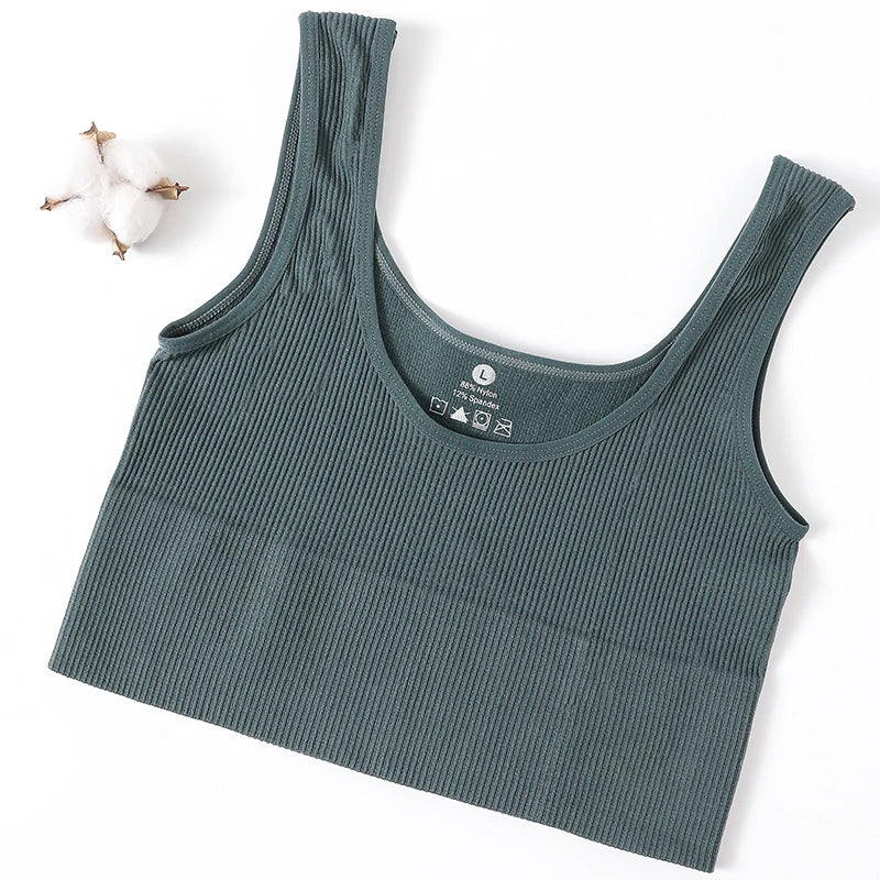 Women's Ribbed Bra Seamless Tank Top Comfort Sports Bralette Wireless Activewear Underwear Stretchy Vest Lingerie Intimates M-XL