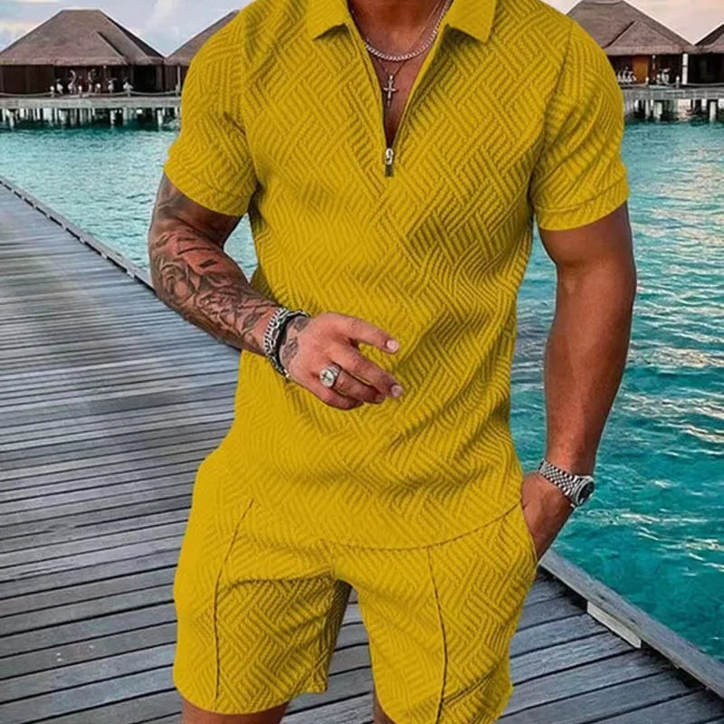 Men's Fashion Casual Light Luxury Striped POLO Shirt Set | SAMAG