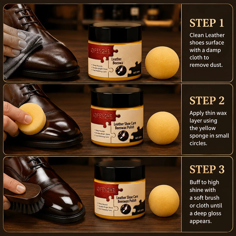 Natural Beeswax Leather Balm Portable Shoe Polish Quick Buffing for Instant Gloss Waterproof Protection Long Lasting Shine