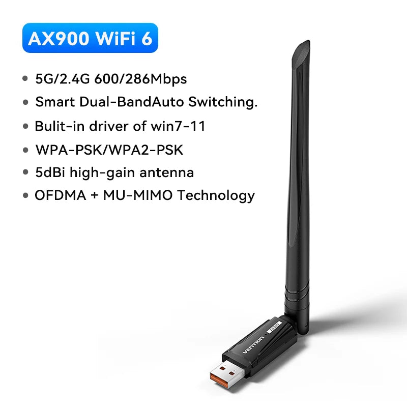 Vention WiFi 6 USB Adapter AX900 Wireless Network Card Dual Band 2.4GHz 5GHz Dongle Antenna for Windows PC - Visuel 7 | SAMAG