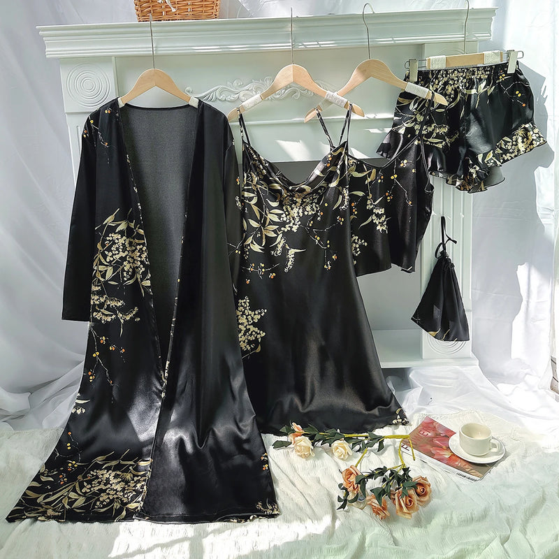 Floral Print Long Sleeve Robe Cami Dress Top Ruffle Hem | SAMAG