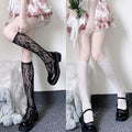 Lace Flower Print Long Socks Lingerie Sexy Floral Mesh High Knee Sock Women Summer Thin Transparent Lolita Kawaii Calf Stockings