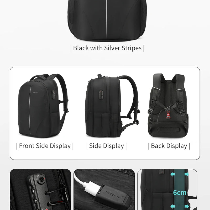 Tigernu Vacuum Backpacks Compression Travel Backpacks 15.6-17 Laptop Backpack Men TSA Anti Theft Backpacks Expandable Schoolbag