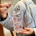 500ml Cute Bow Glass Cup Tumbler Mason Jar Shaped Water Bottle With Lids Straw Coffee Cups Party Gift for Iced Coffee Juice Cup