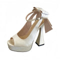 New Women's Thick-soled Waterproof Platform Thick High Heels Shoes Heel Rhinestone Big Bow Super High Heels Wedding Shoes