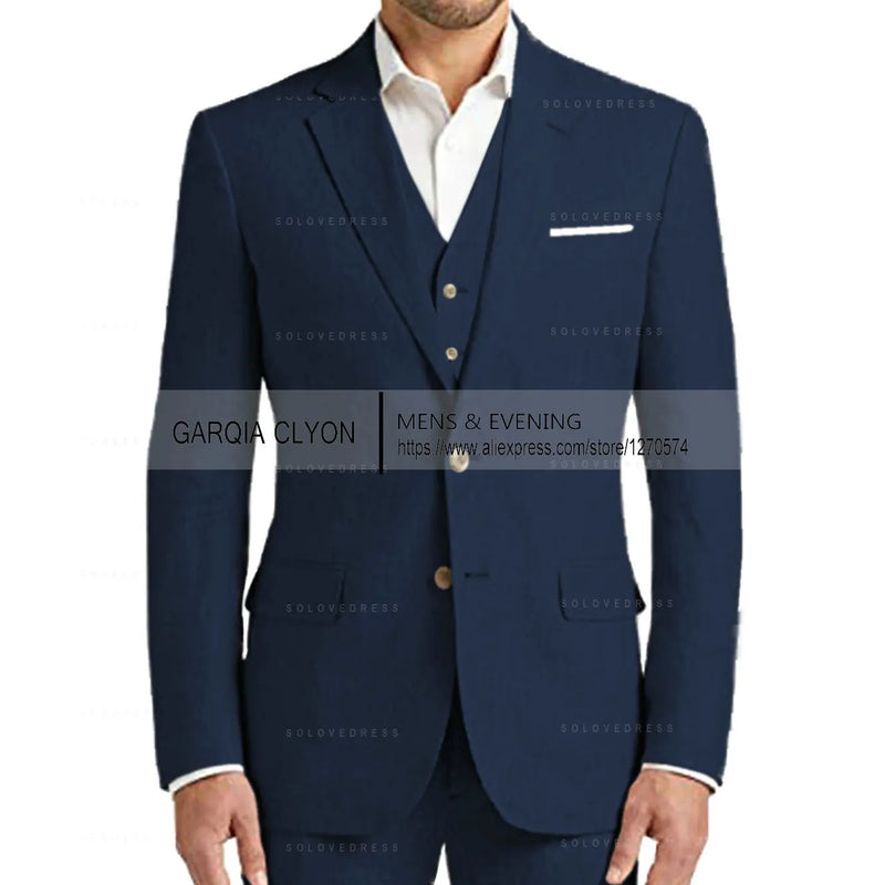 Summer Linen Suit Men Casual Party Classic Blazer Pants 3 Pieces Holiday Travel Tailor-made Breathable Cool Male Outfits