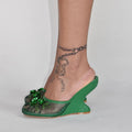 European and American Fashion Hollow Flower Baotou Banquet Half Slippers for Women's Outdoor Versatile Slope Heel Fashion Shoes