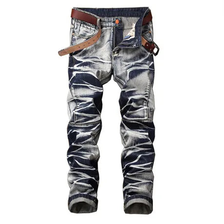 Fashionable New Men's Motorcycle Jeans Pleated Holes | SAMAG