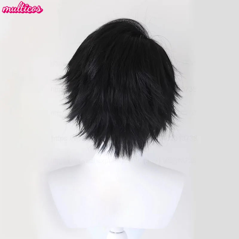 High Quality Anime L.Lawliet Cosplay Wig L Cosplay Black Short Heat Resistant Synthetic Hair Halloween Party Wigs + Wig Cap