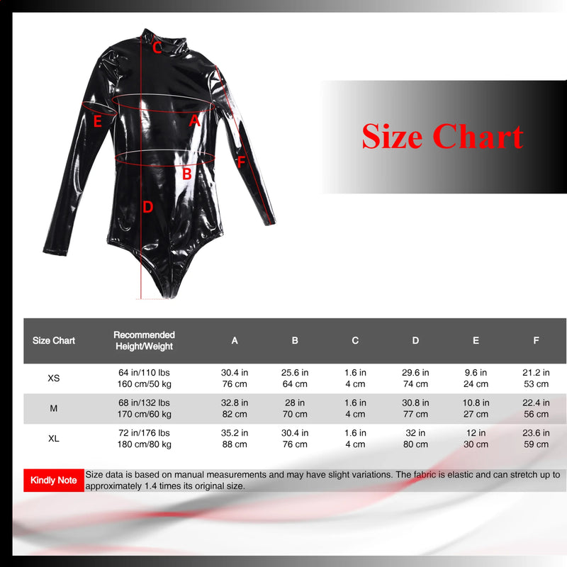 Ftshist Women Glossy PU Leather Bodysuit Long Sleeve High Neck Back Zipper Tight Fit Stretchy Club Cosplay Dance Costume