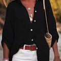 Women's Loose Fit Solid Color Long Sleeve Buttoned Blouse - View 9 | SAMAG