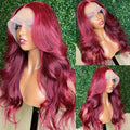 99J Burgundy Red Colored Body Wave Pre Plucked Brazilian Human Hair Lace Front Wig 40‑46 Inch 200% Density 13x4 13x6 HD Transparent Lace Frontal Wigs For Black Women