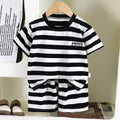 Striped Casual Sports Short Sleeve Two Piece Set Clothing | SAMAG