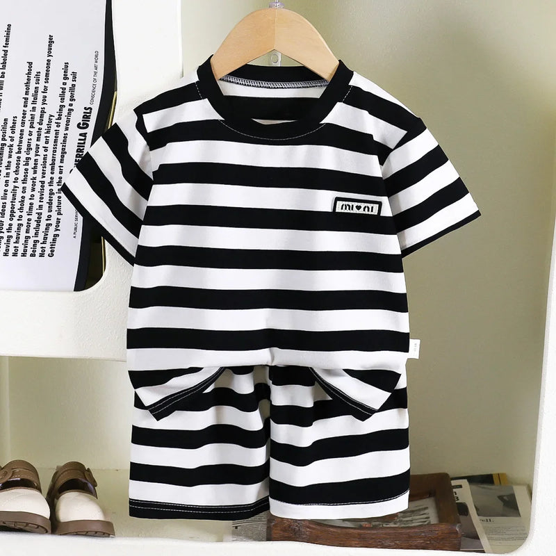 Striped Casual Sports Short Sleeve Two Piece Set Clothing | SAMAG