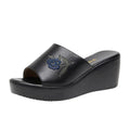 6cm Small Size 32-43 Comfortable Floral Embroider Wedges Slippers 2026 Women's Med Heels Platform Slides for Office Beach Mom