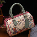 Luxury and Vintage Handheld Boston Bag with Fashion Cartoon Graffiti and premium Leather 2026 Women's Newly Trendy Crossbody Bag