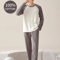 Men's 100% Cotton Long Sleeved Four Season Plus Size Men's Sleepwear, Teenage Pure Cotton Home Suit Set for Warmth