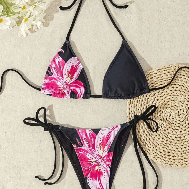 Women's Two Piece Bikini Set 2025, Sexy Triangle Push Up Swimsuit, Floral Print Bathing Suit, Beach Swimwear