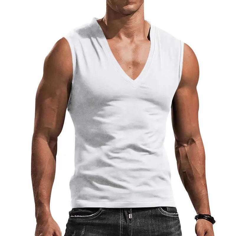 Men's vest V-neck vest solid color casual breathable slim sleeveless T-shirt men's wholesale