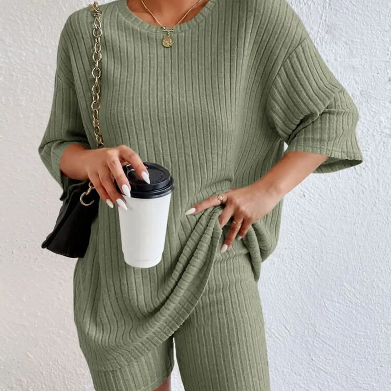 Spring Summer Short Sleeve T Shirt Short Pants Two Piece Set Women Casual Loose O Neck Top High Waist Tracksuit Female Outfits