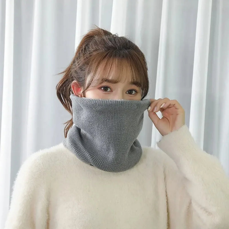 Winter Warm Knitted Neck Scarf for Women Men Plush Full Mask Outdoor Cashmere Solid Snood Scarves Thick Bufanda Muffler
