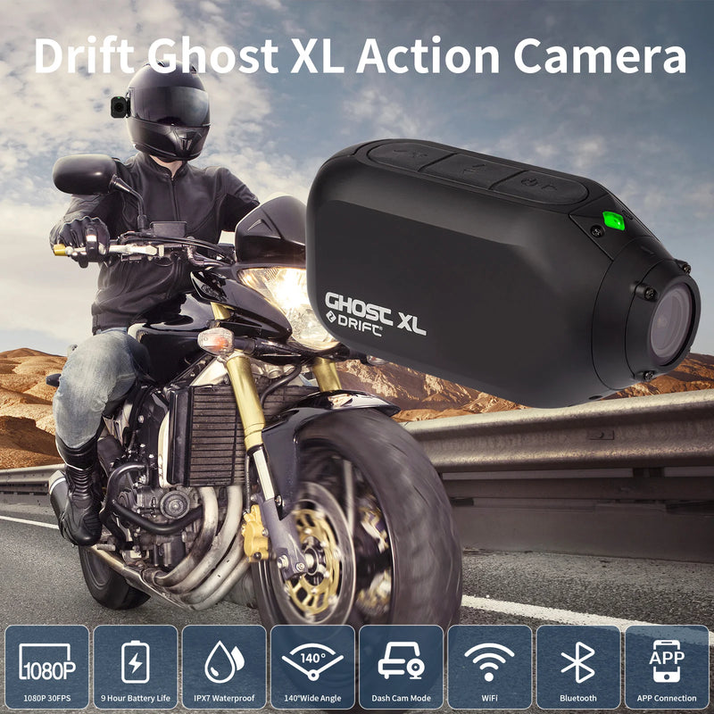 Drift Ghost XL Action Camera 1080P HD WiFi Sports Cam 9H Long Battery IPX7 Waterproof Motorcycle Helmet Bike Outdoor Video Camco