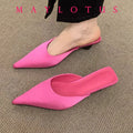 Pointed Toe Women Mules Slipper Fashion Candy Color Ladies Elegant Dress Sandal Square Low Heel Slip on Slides Shoes