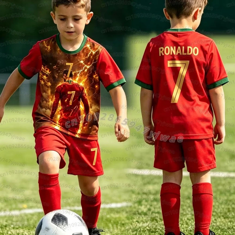 26 Boys Ronaldo No.7 Football Jersey Tee Shorts Set Women | SAMAG