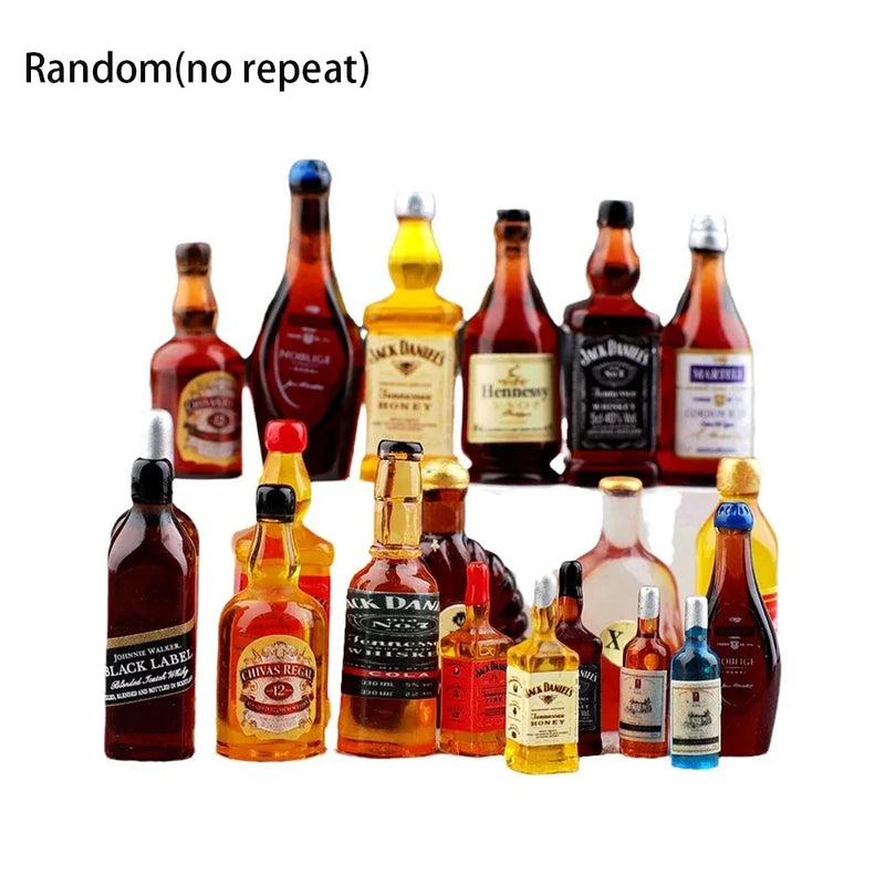 10PCS Miniature Resin Drink Bottles Set, Mixed Random Mini Wine Bottles for Phone Case/DIY Doll House Micro Landscape Decoration