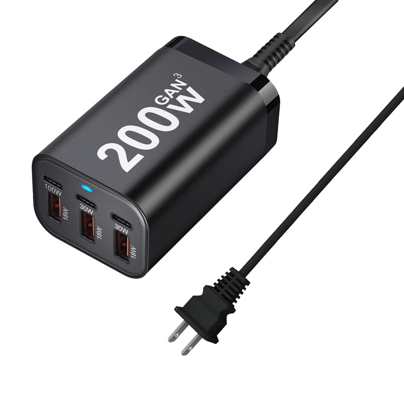 USB C Fast 200W 6-Port Charging  Fast  GaN Charger Power Adapter For iPhone 14/13/12 Series, Samsung Galaxy S23/S22/S21