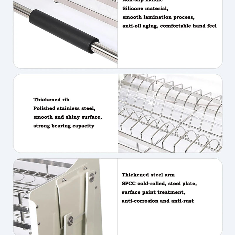 Kitchen Hanging Cabinet Lifting Pull Basket 304 Stainless Steel Dish&Bowl Racks Damping Buffer 4 - speed - View 5 | SAMAG