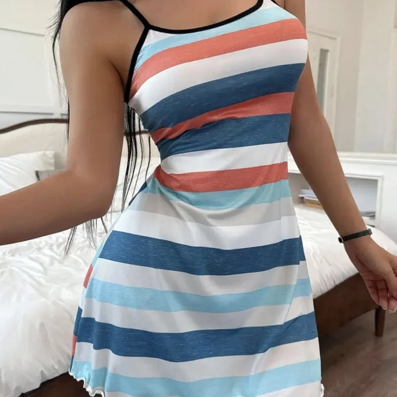 Women's Striped Sleep Dress summer thin sleeveless | SAMAG