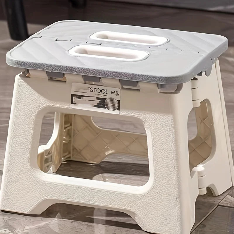 1PC Portable Grey Plastic Folding Stool - Compact, Versatile for Camping, Fishing, Home & Car Storage.