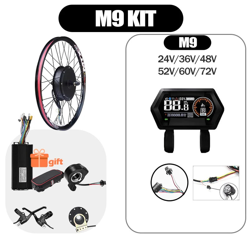 48V52V 2000W Electric bike Conversion Kit Brushless Gearless Rear hub Motor Wheel 20-29inch 700C MTX39 Rim for E Bike Kit