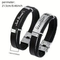 Custom Engraved Name Braided Rope Stainless Steel Bracelet, Personalised Engraved Text Twisted Rope Braided Leather Wristband