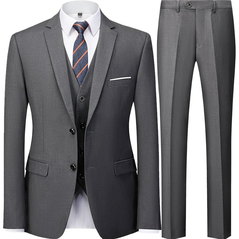 Men's Burgundy 2-Piece Suit Set (Blazer + Trousers Only, No Vest Included),Slim Fit Formal Business Wedding Party Jacket & Pants