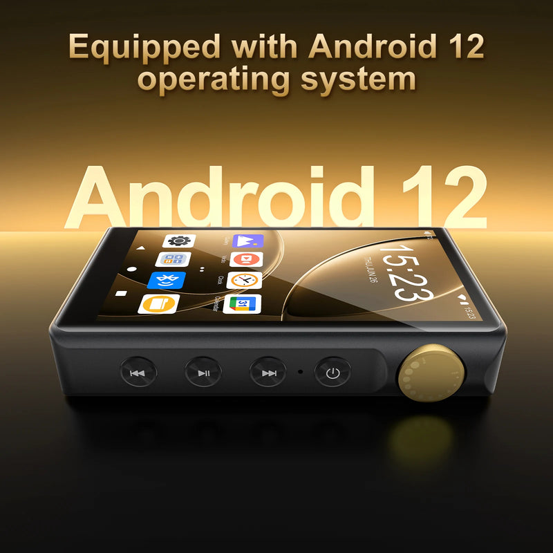 Hi Fi MP3 Player with Bluetooth and WiFi, Android 12, Lossless DSD High-Resolution Digital Audio, 32GB/80GB Memory, up to 512GB