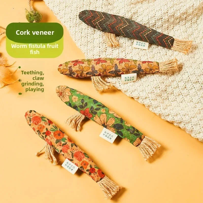 Cork Fish Shaped Cat Toy Safe Bite Resistant Attract Cat To Bite Grind Teeth Claws Relieve Boredom Functions Interactive Pet Toy