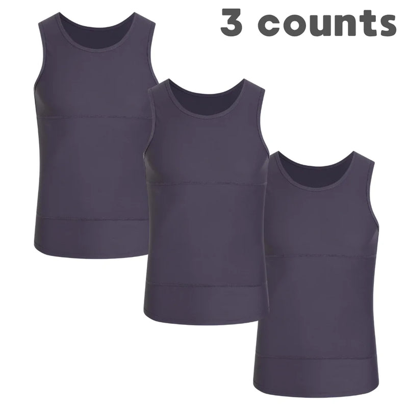 3 Pieces of Men's Shapewear, Shark Skin Vest, Bottom Layer Sports Slimming Compression Sweatshirt Vest, Abdominal Control Slimmi