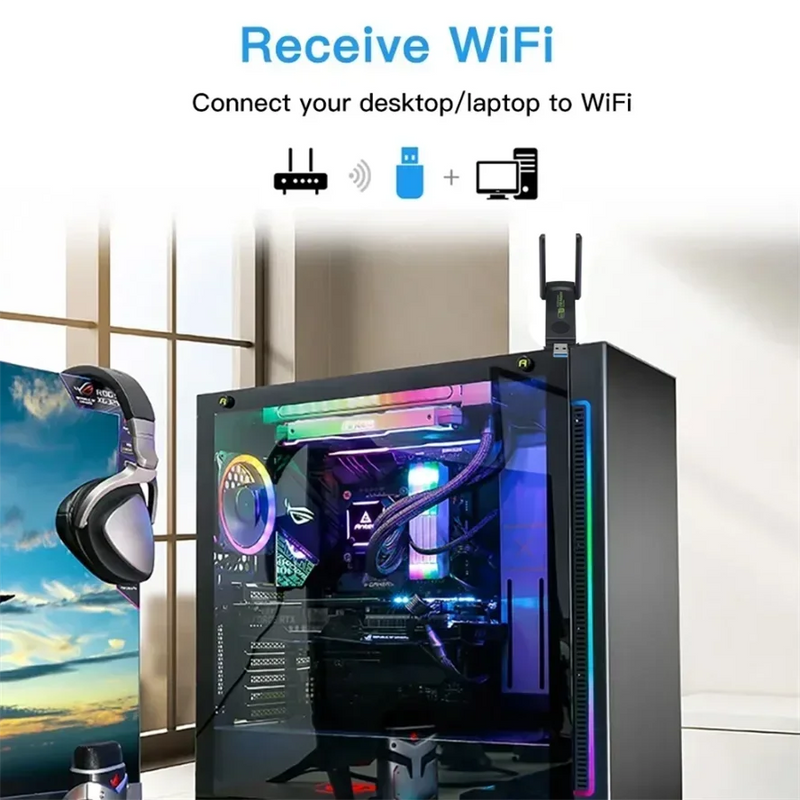 1300Mbps WiFi USB Adapter Dual Band 2.4G/5Ghz Wi - Fi Dongle 802.11AC Powerful Antenna Wireless Receiver - Visuel 6 | SAMAG