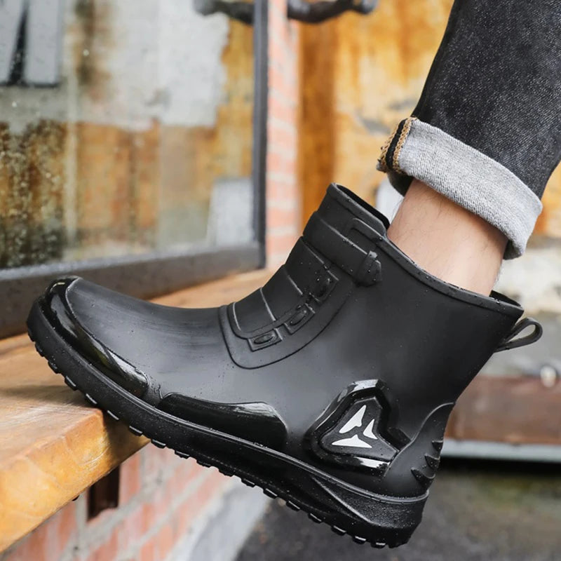 Fashion Outdoor Men's Rain Boots Short Tube Hiking Fishing Water Shoes Anti-slip Chef Work Ankle Boots Waterproof Non-slip Shoes