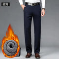 Winter Fleece Warm Business Formal Pants Men Classic Work Office Grey Elastic Waist Suit Thicked Thermal Trousers Plus