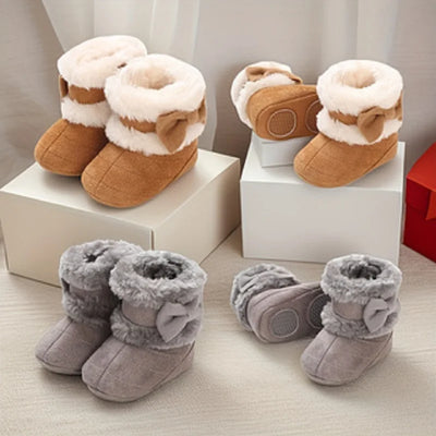 Baby Learning Walk Shoes, Warm Lined Velvet Bow Winter | SAMAG