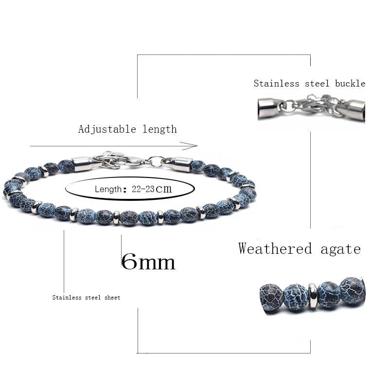 2026 Classic 6mm Tiger Eye Stone Hematite Beaded Bracelet Adjustable Stainless Steel Chain Bracelet for Men Women Jewelry Gifts