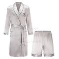 Spring Autumn Male Robe 3PCS Sleepwear Set Ice Silk Kimono Bathrobe Gown Loungewear Loose Casual Satin Homewear Nightwear 3XL